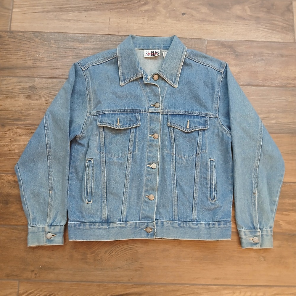 Vintage Bill Blass Trucker Jacket Womens 8 Blue Denim Jean Button Front 90s